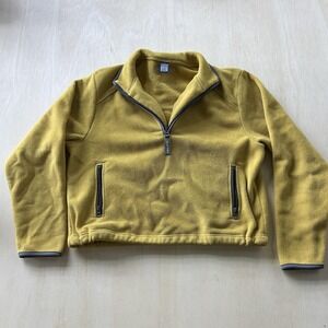 Vintage Y2K Old Navy Fleece Jacket Women Small Yellow 1/4 Zip Pullover Soft Cozy